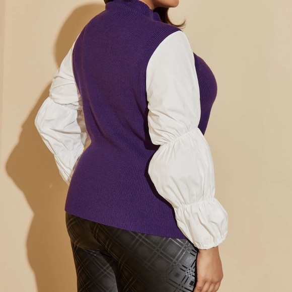 Plus ASHLEY STEWART Açaí Purple Cotton Sleeved Mock Neck Sweater 22/24 - Picture 2 of 5